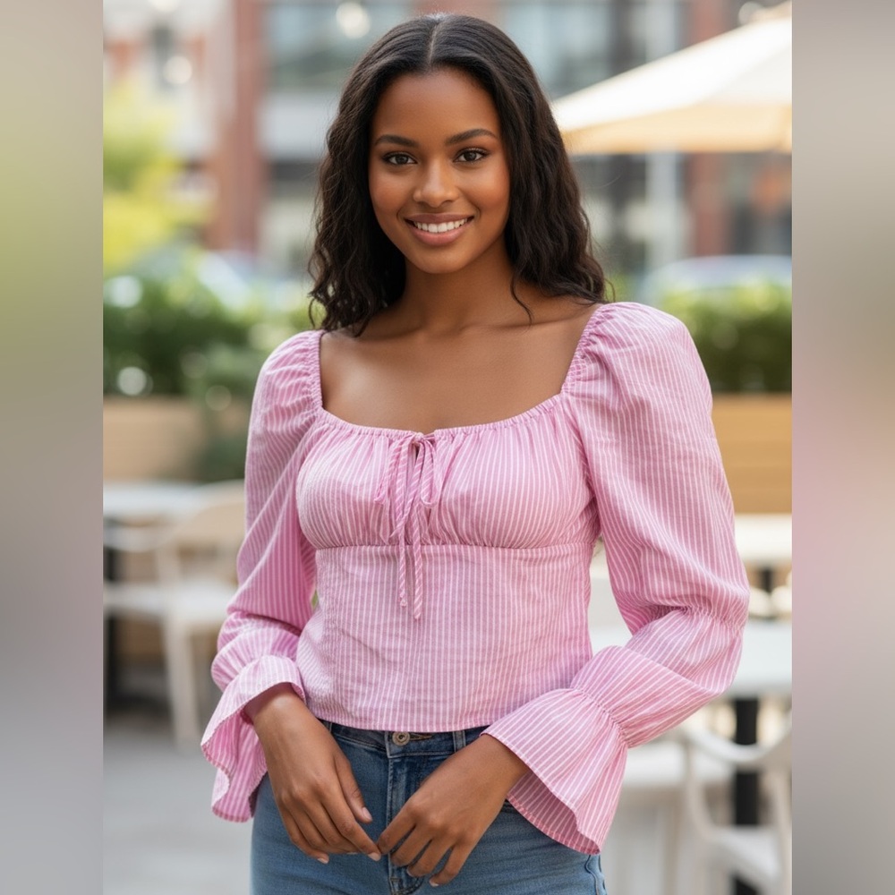 #2964 NWT Freshman 1996 Pink Striped Women's Top